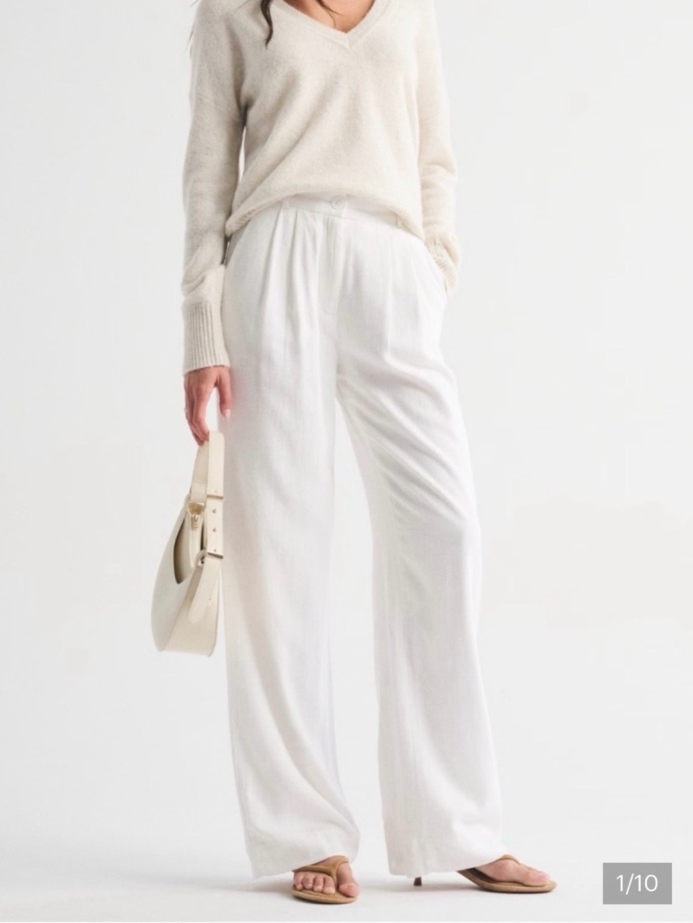 Abercrombie & Fitch Sloane Wide-Leg High-Rise Linen Pants in White, size S